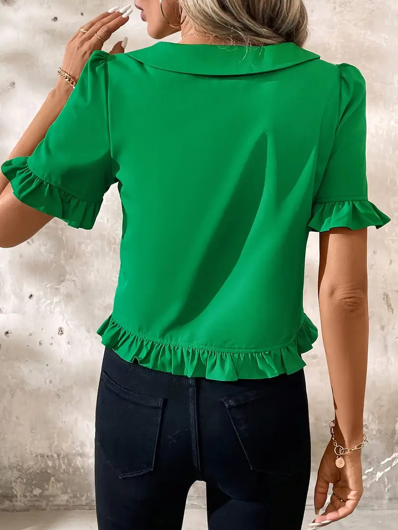 Foteini - Peter Pan Collar Short Sleeve Blouse