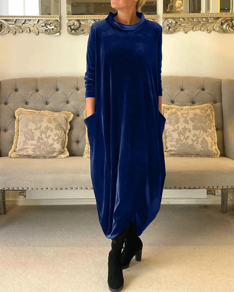 Layeena | Velvet Long Sleeve Pocket Midi Dress