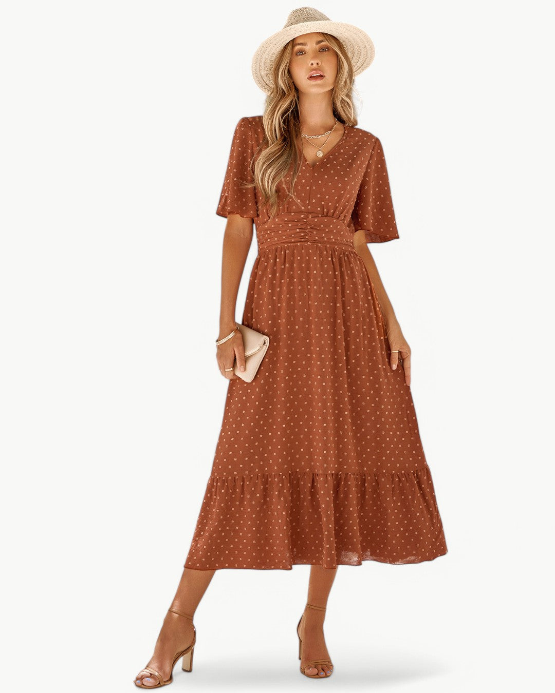 Marwa | Short Sleeve V-Neck Polka Dot Dress