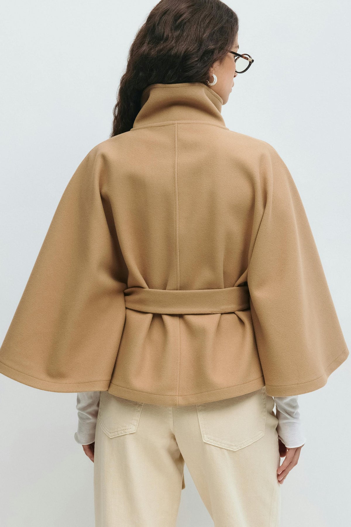 Carole | Cape Stand Collar Belted Button Front
