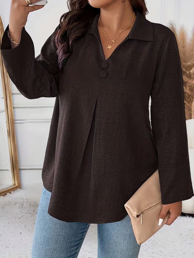 Noyelle | Long Sleeve V-Neck Button Blouse