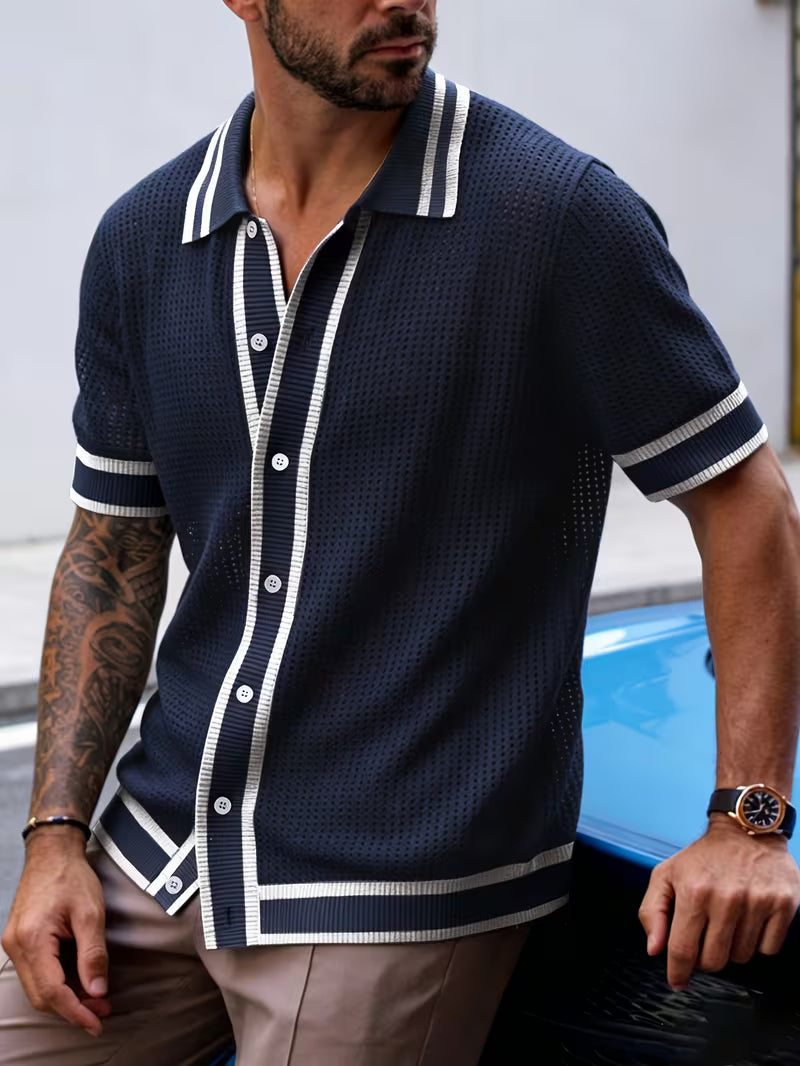 Walt | Knitted Short Sleeve Button-Up Polo Shirt
