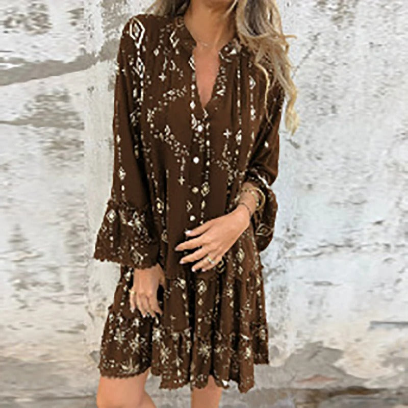 Gillian | Printed V-Neck Ruffle Dress