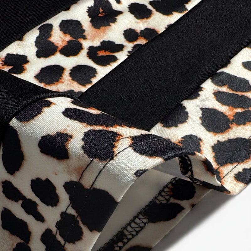 Leoza | Dress Black Short Sleeve Leopard Trim