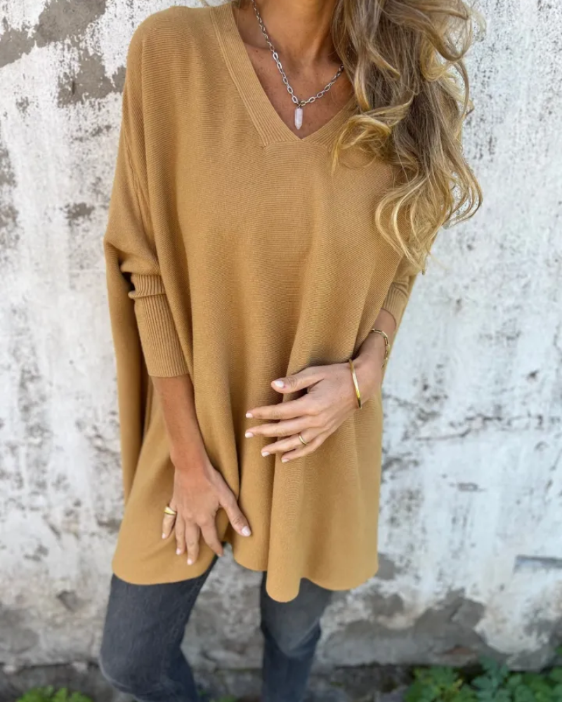 Cathryn | Oversized V-Neck Knitted Longline Top