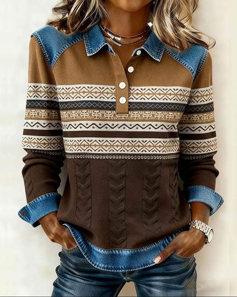 Jenny | Sweater Brown Long Sleeve Geometric Print