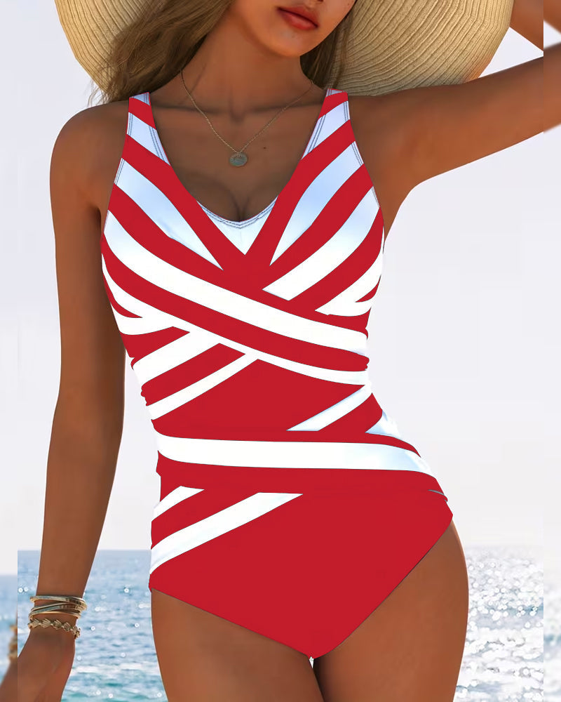 Sulinna | One-Piece Striped V-Neck Swimsuit