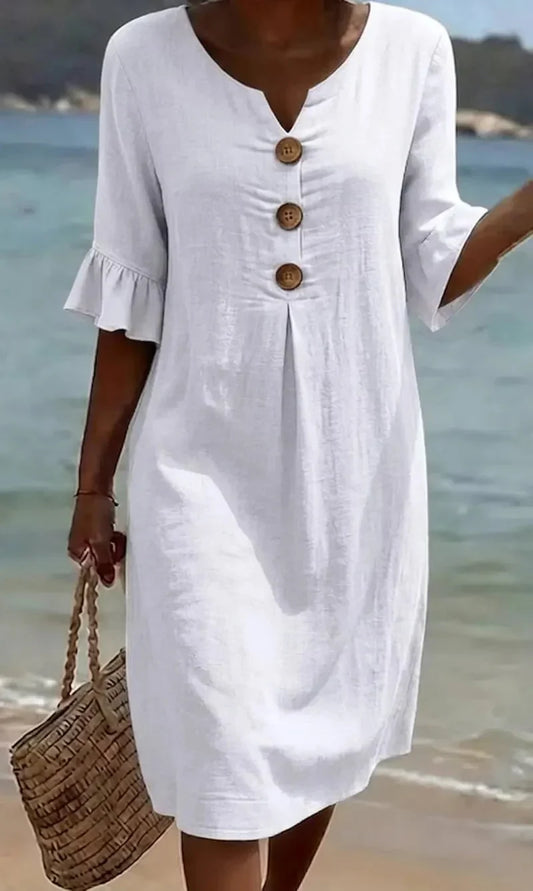Mlaina - Button Front Ruffle Sleeve Midi Dress
