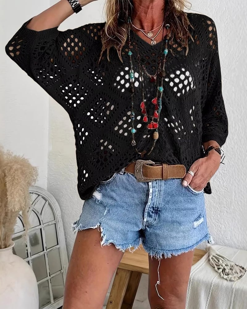 Helenia | Crochet Knit Openwork Sleeve Top