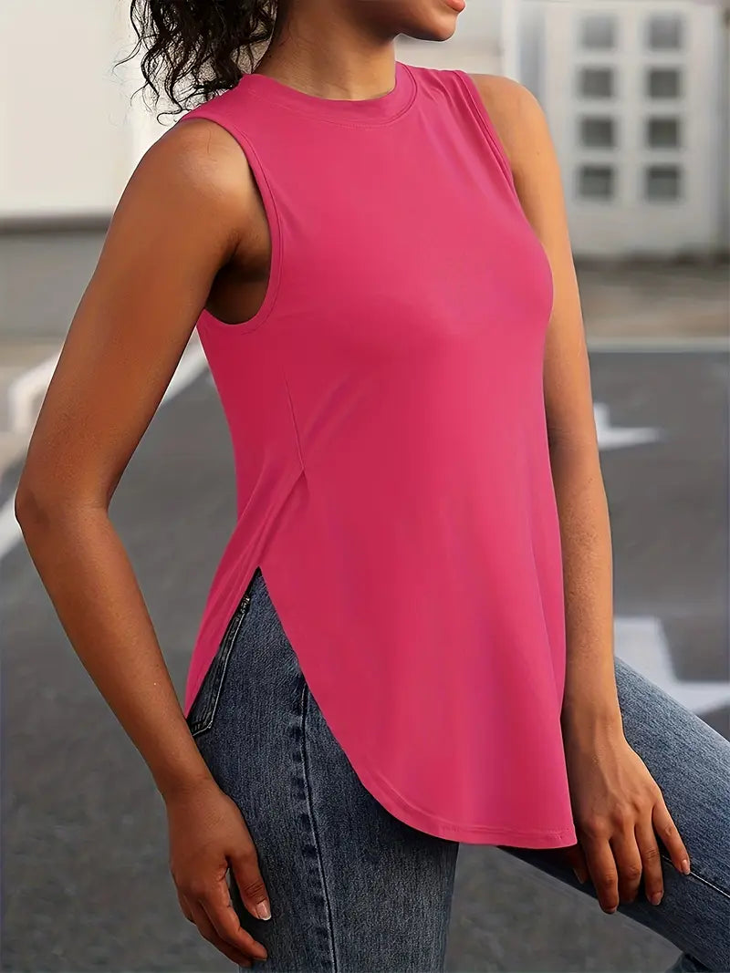 Desirae | Solid Sleeveless Crew Neck Tunic Top