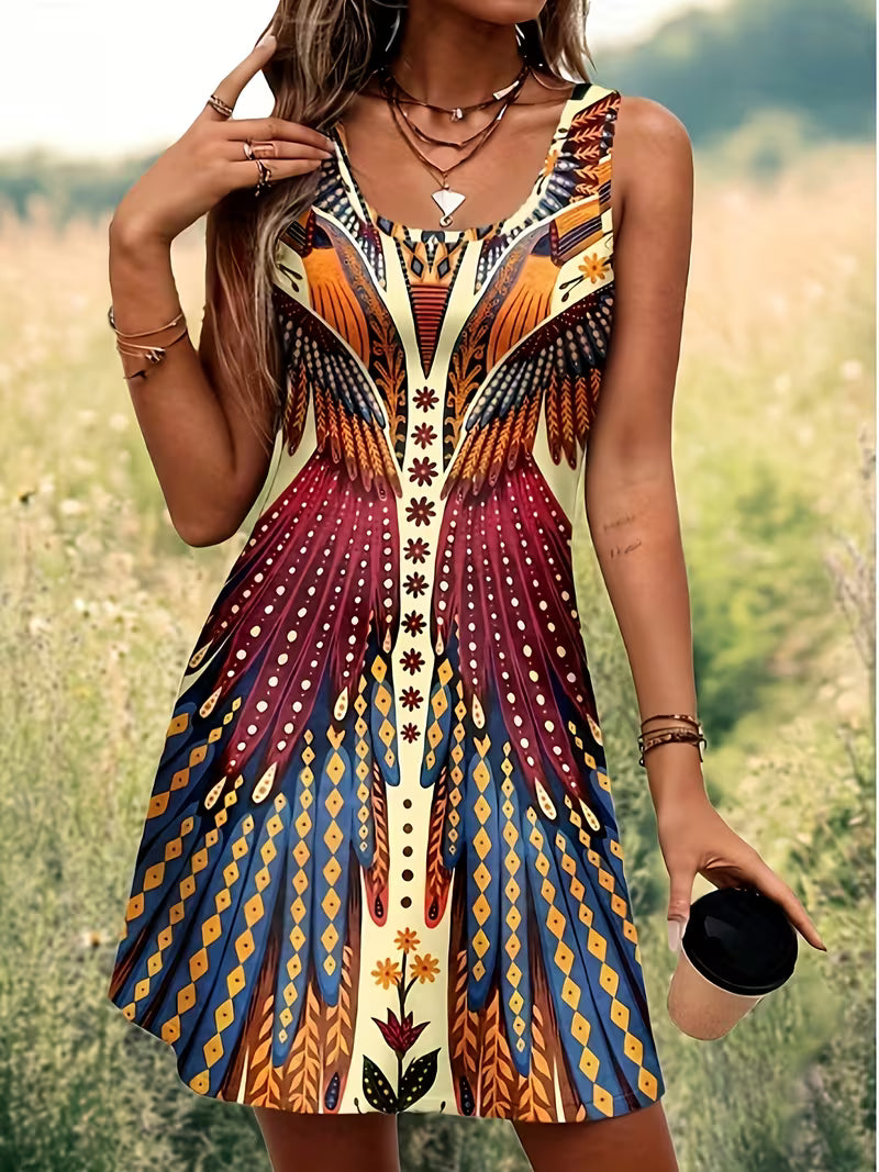 Sajila | Printed Sleeveless Scoop Neck Mini Dress