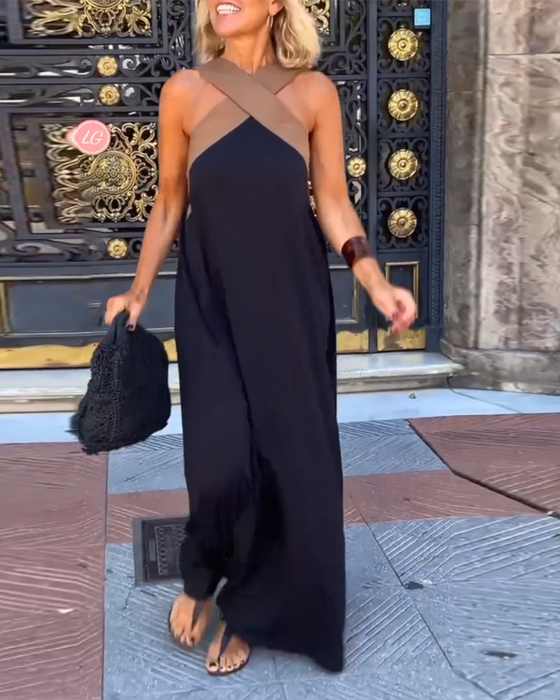 Giana | Sleeveless Cross Halter Maxi Dress