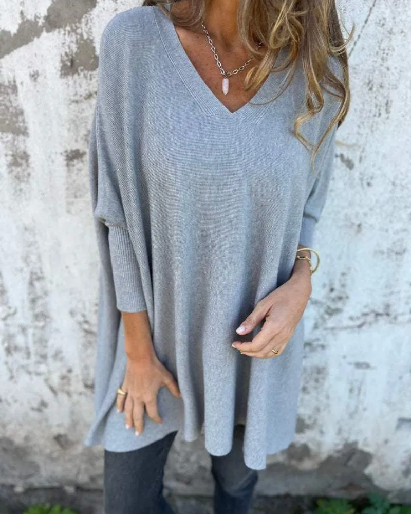 Cathryn | Oversized V-Neck Knitted Longline Top