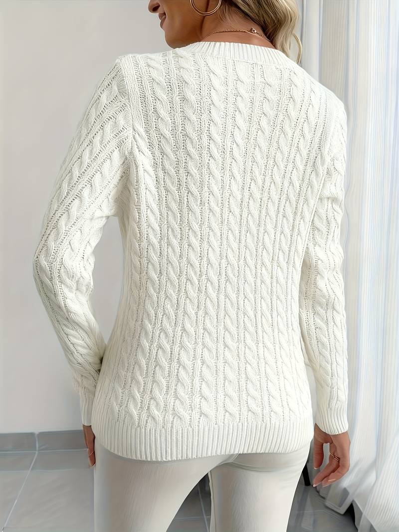 Zivah | Cable Knit V-Neck Long Sleeve Sweater