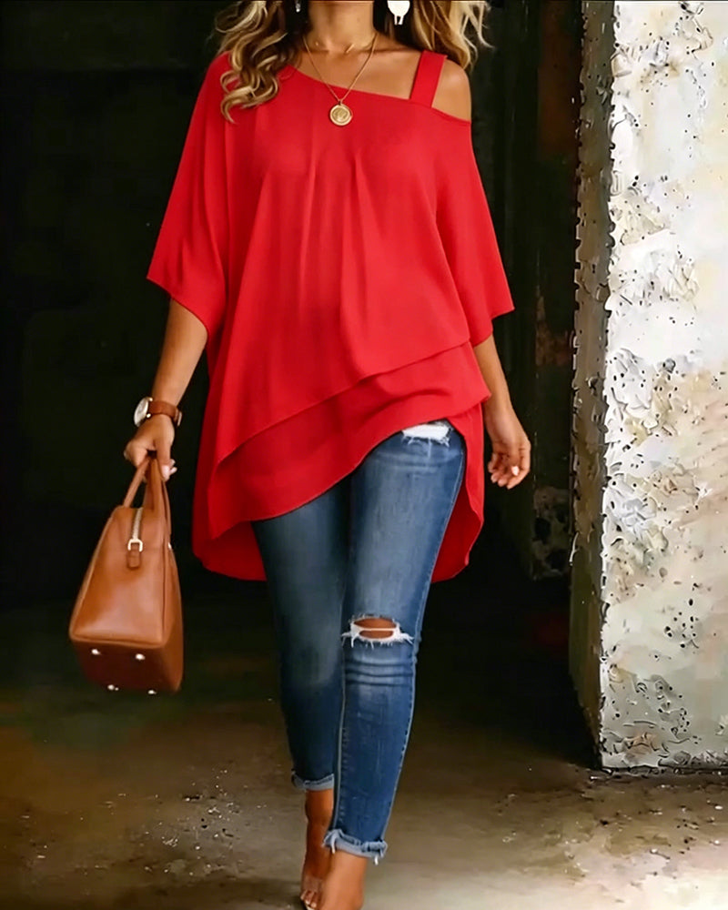 Aurona | Asymmetric Cold Shoulder Tunic Top