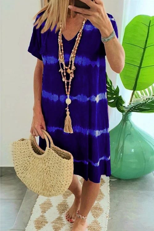 Herma | V Neck Tie Dye Loose Midi Dress