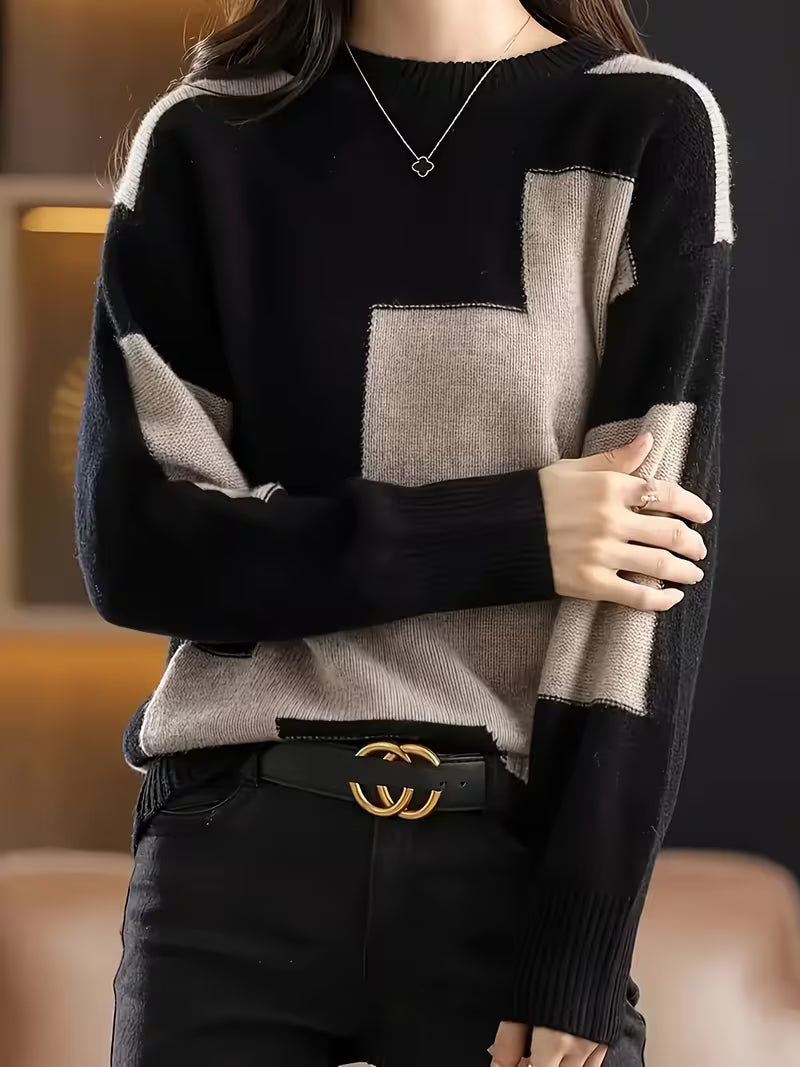 Marvelle | Color Block Crew Neck Long Sleeve Sweater
