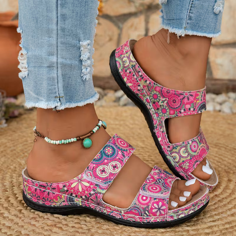 Dhifef | Printed Triple Strap Open Toe Sandals