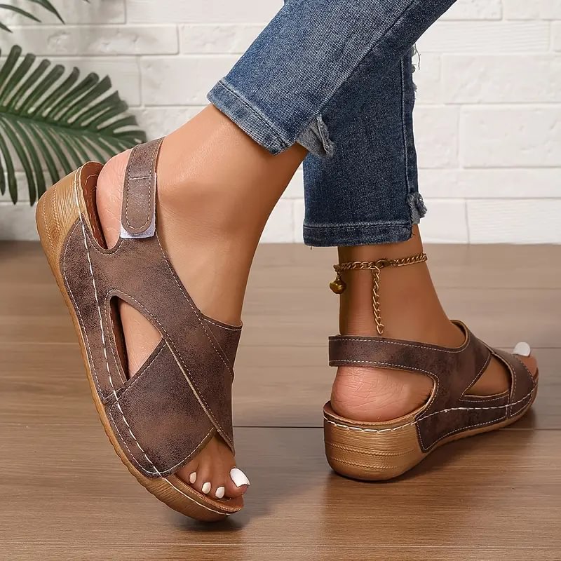 Clarisa | Sandals Open-Toe Cross-Strap Adjustable Wedge Sole