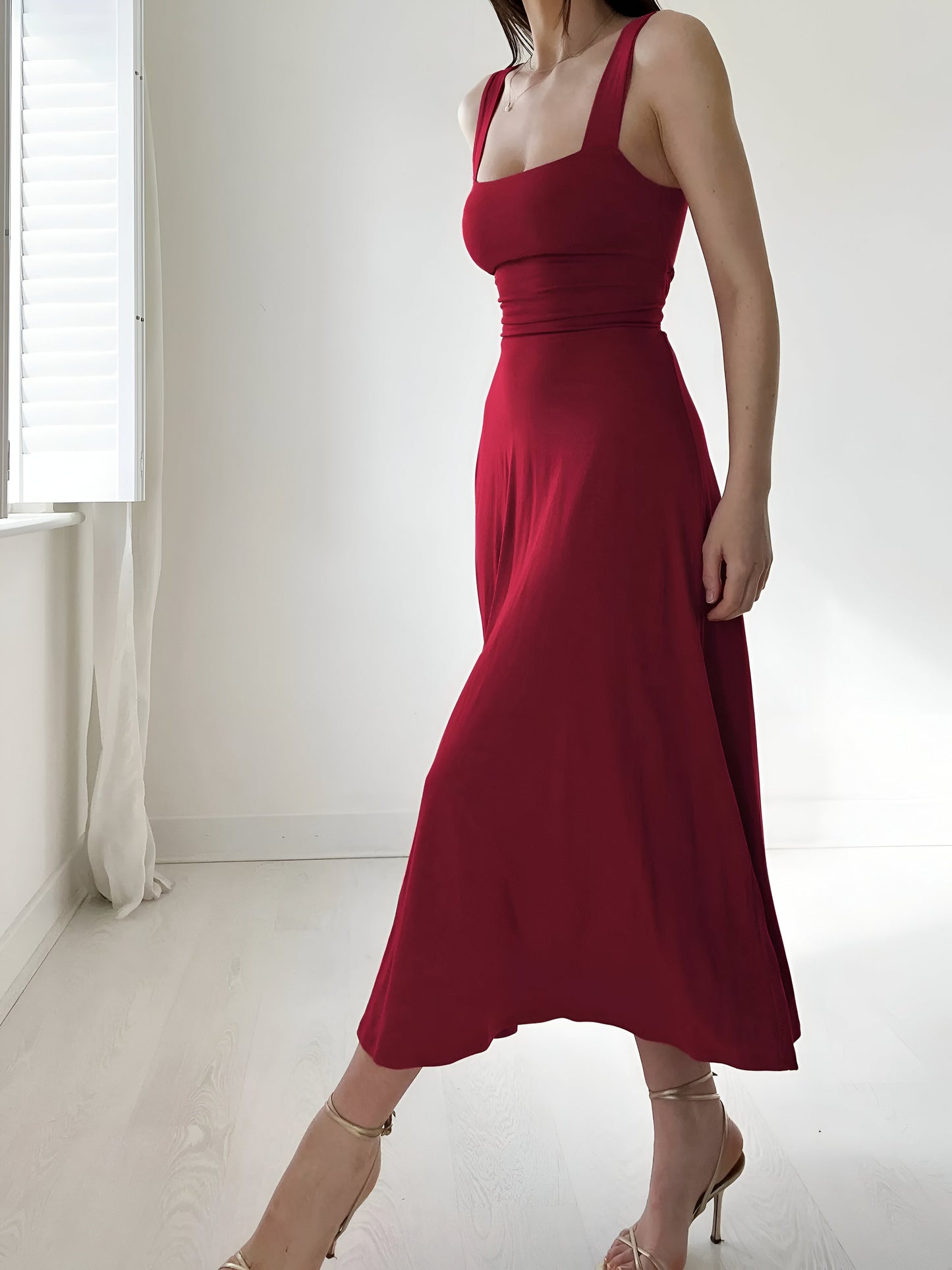 Jasmini | Square Neck Sleeveless A-Line Midi Dress