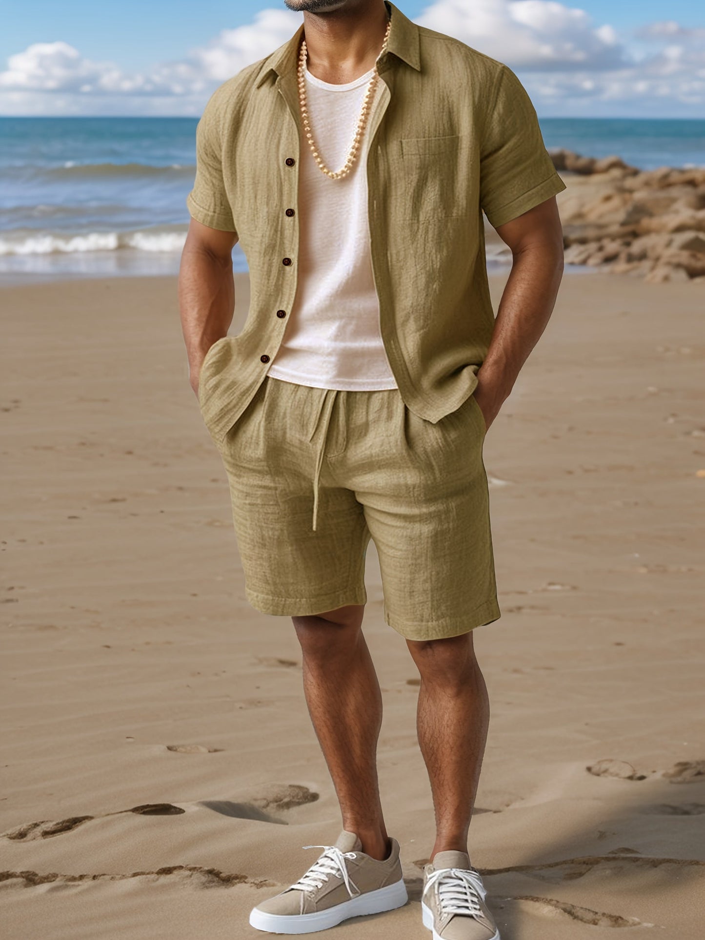 Fillon | Short Sleeve Button Front Shirt Shorts Set