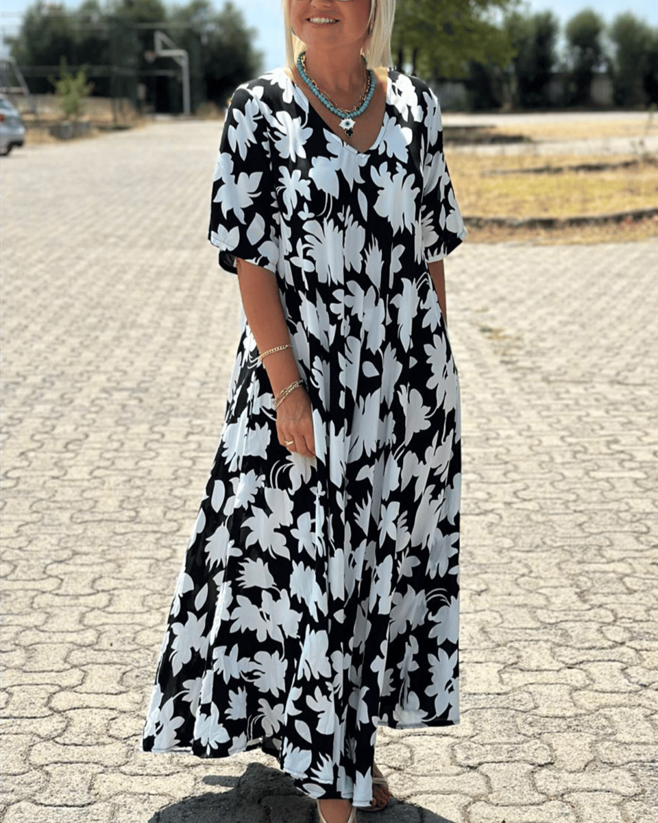 Gomez | Floral Print V Neck Maxi Dress