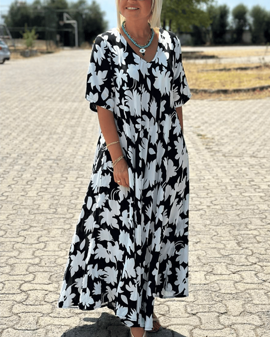 Gomez | Floral Print V Neck Maxi Dress