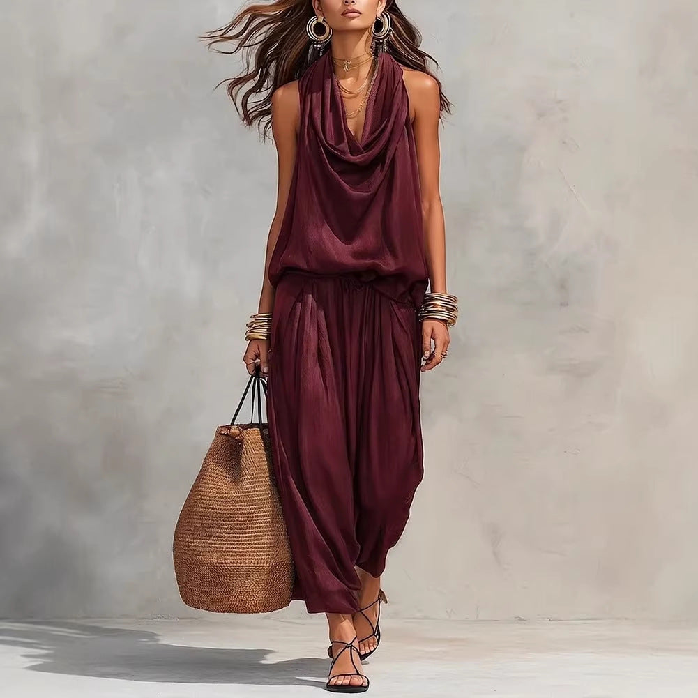 Katerina | Sleeveless Draped Two Piece Trouser Set