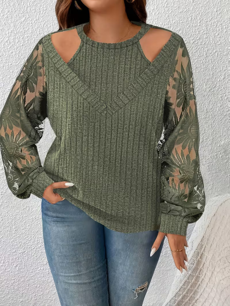 Suchinda | Cold-Shoulder Lace Sleeve Long Sleeve Top
