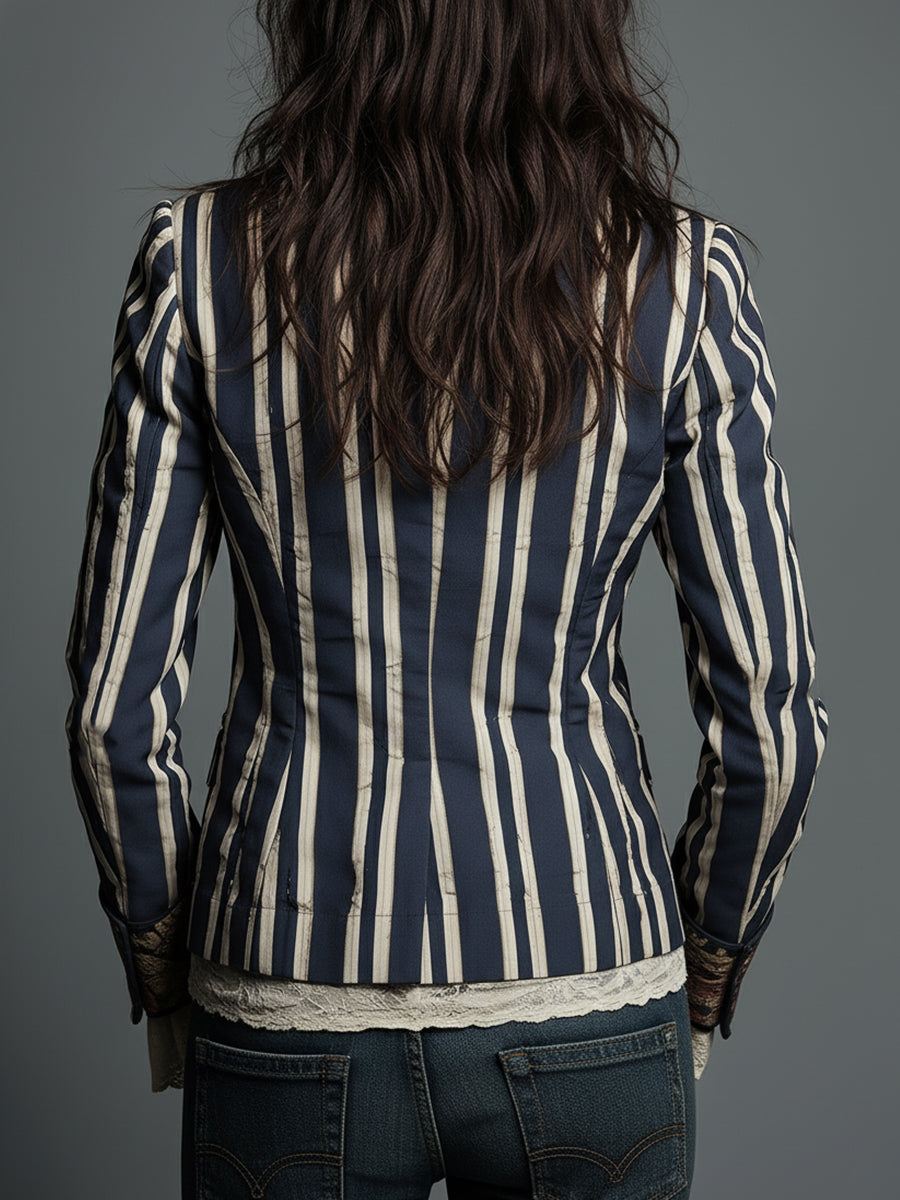Shalisa - Striped Tailored Lapel Blazer Jacket