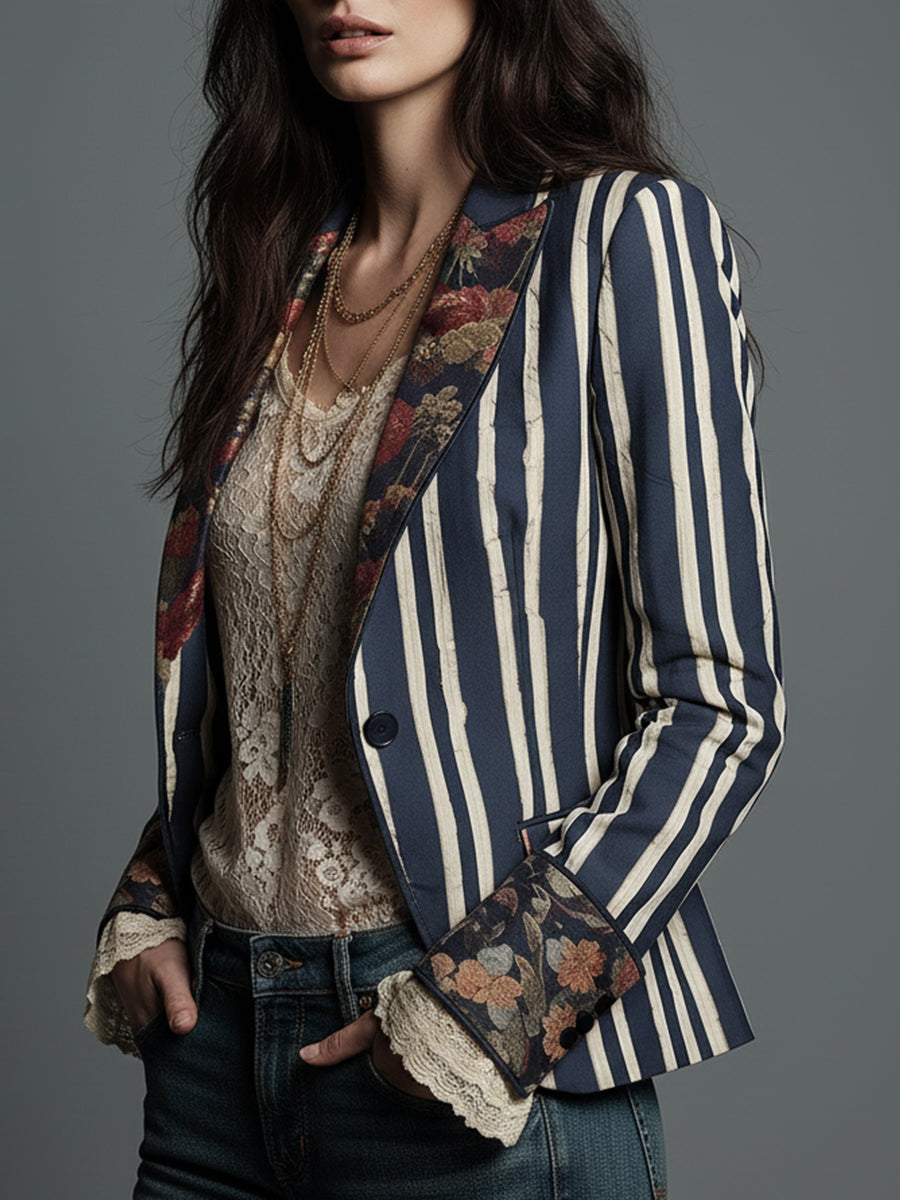 Shalisa - Striped Tailored Lapel Blazer Jacket