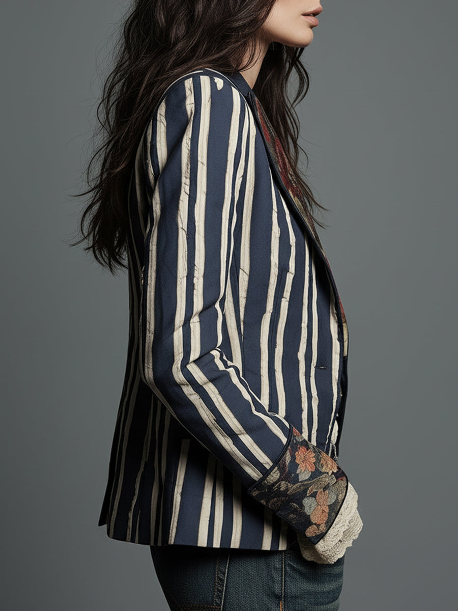 Shalisa - Striped Tailored Lapel Blazer Jacket
