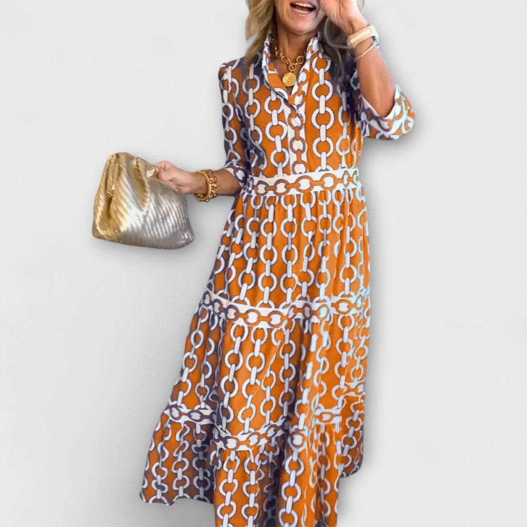 Stavroula | Chain Print V-Neck Midi Dress