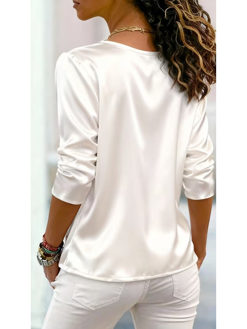 Avelea | Satin Square Neck Blouse with Side Buttons