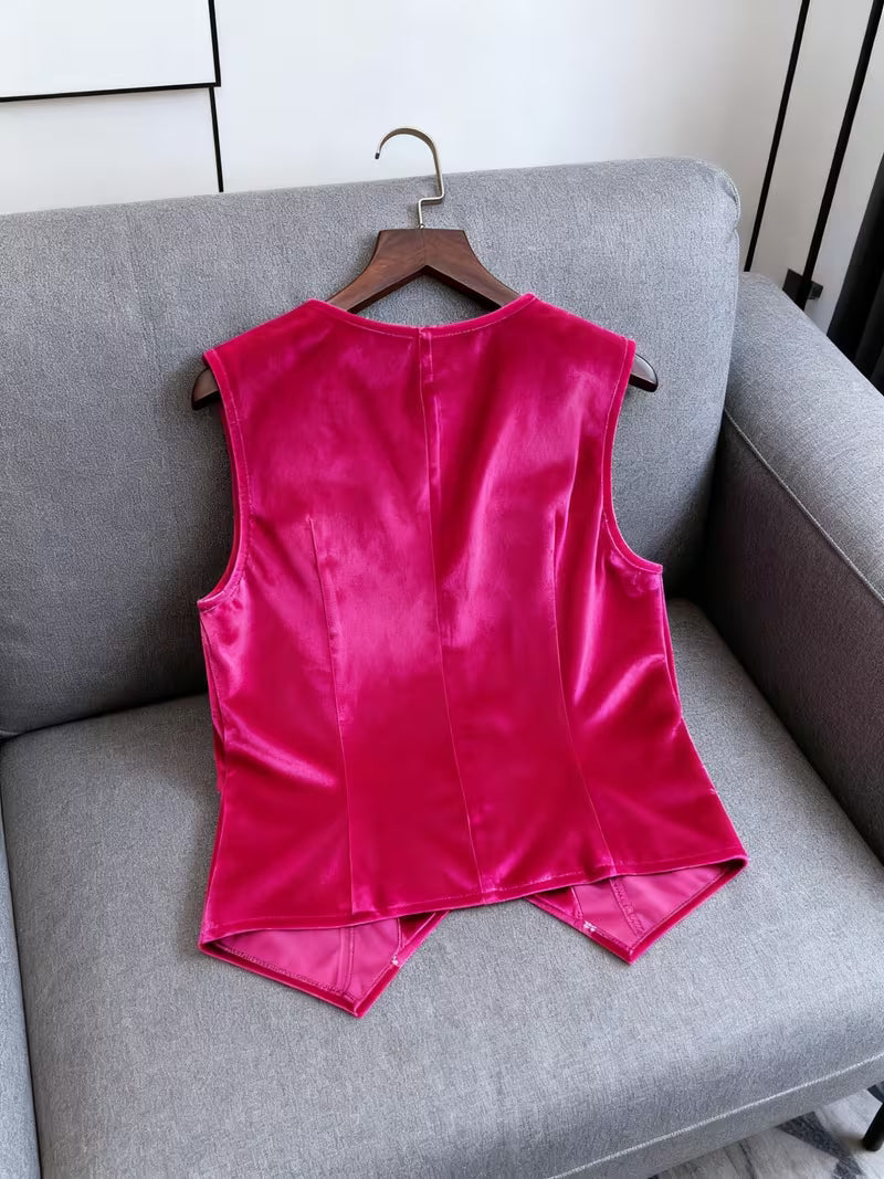 Silje | Sleeveless Velvet-Style Button Front Vest Top