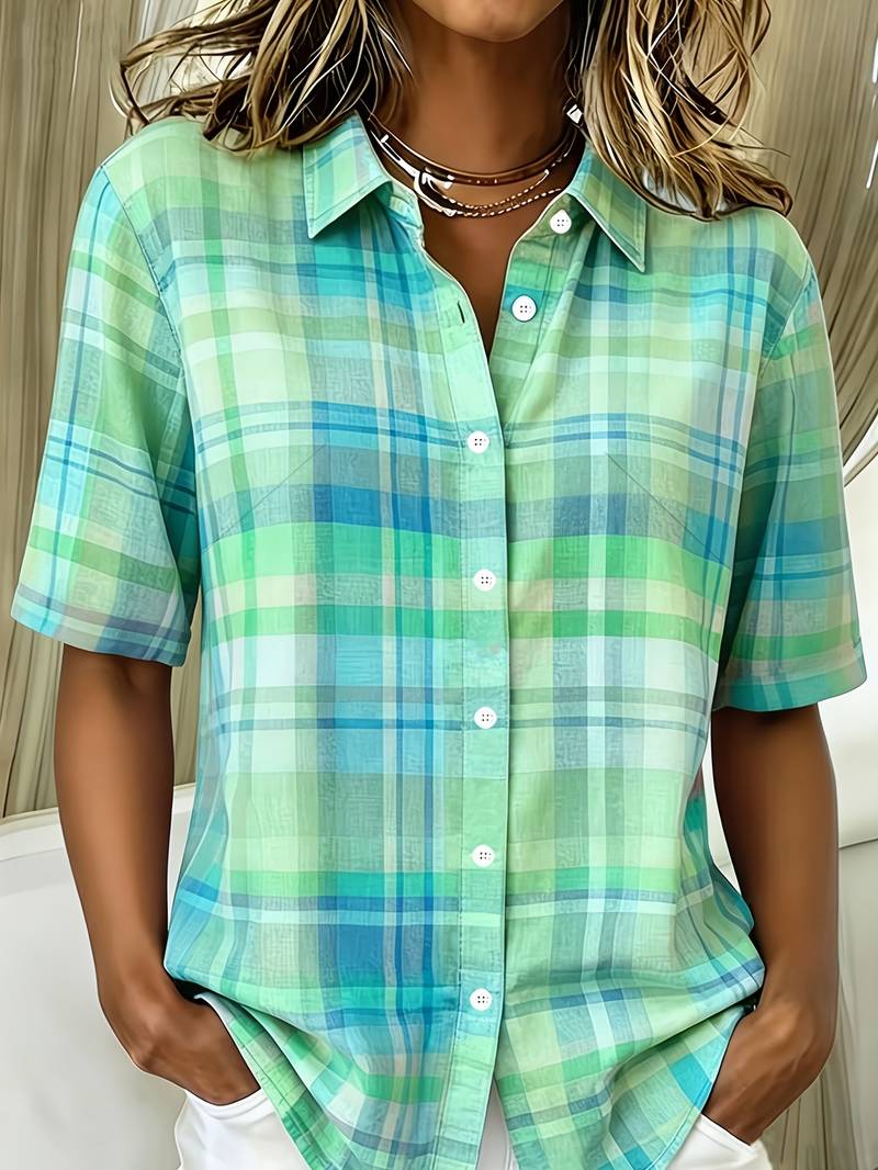 Endrita | Plaid Short Sleeve Button Front Shirt