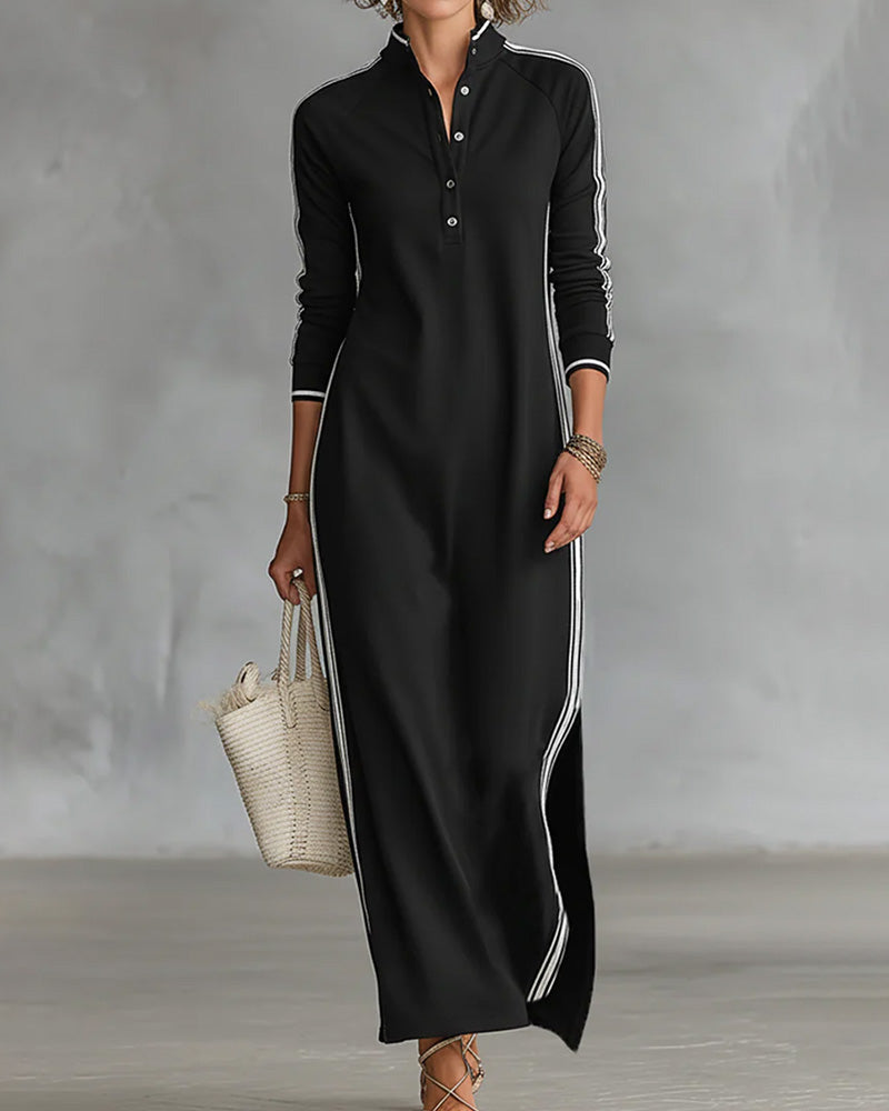 Sirilak | Maxi Dress Contrast Stripe Button Placket