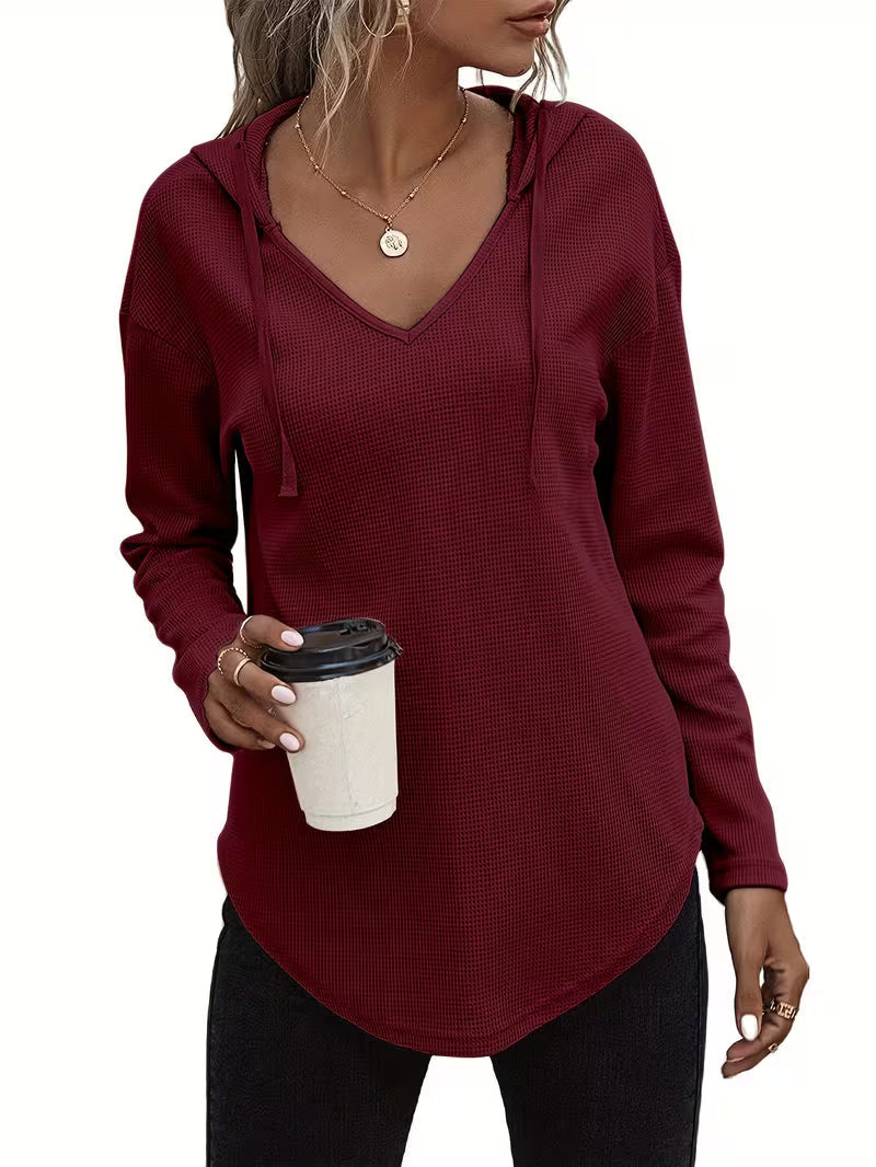 Heydi | Hooded Sweatshirt with V-Neck Curved Hem