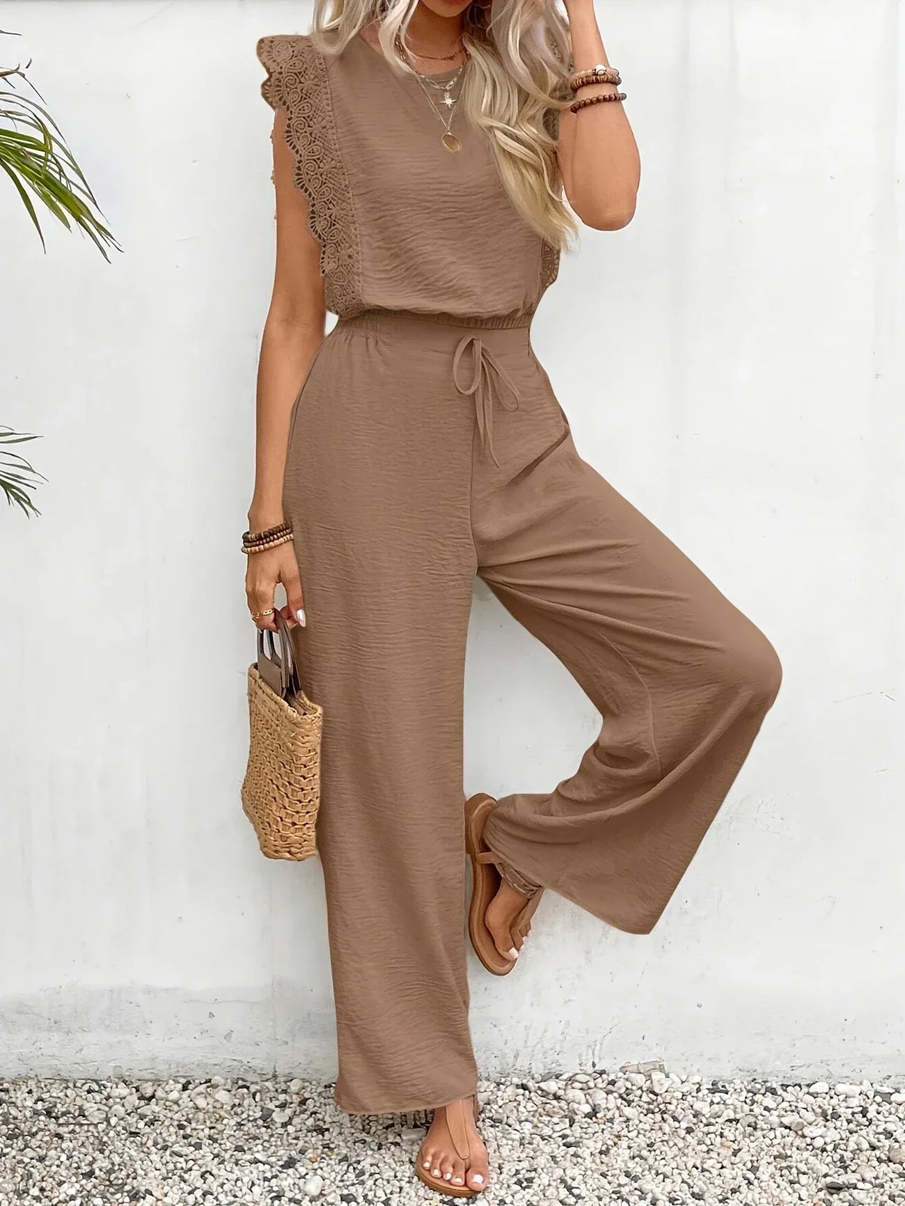 Ziva | Lace Trim Wide Leg Jumpsuit