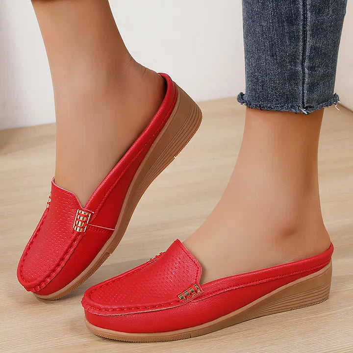 Morgani | Slip On Wedge Moccasin Mule Shoes