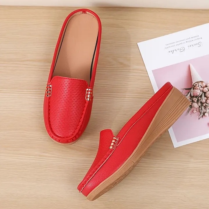 Morgani | Slip On Wedge Moccasin Mule Shoes