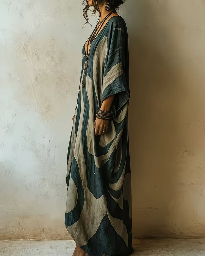Briina | V-Neck Abstract Pattern Maxi Dress