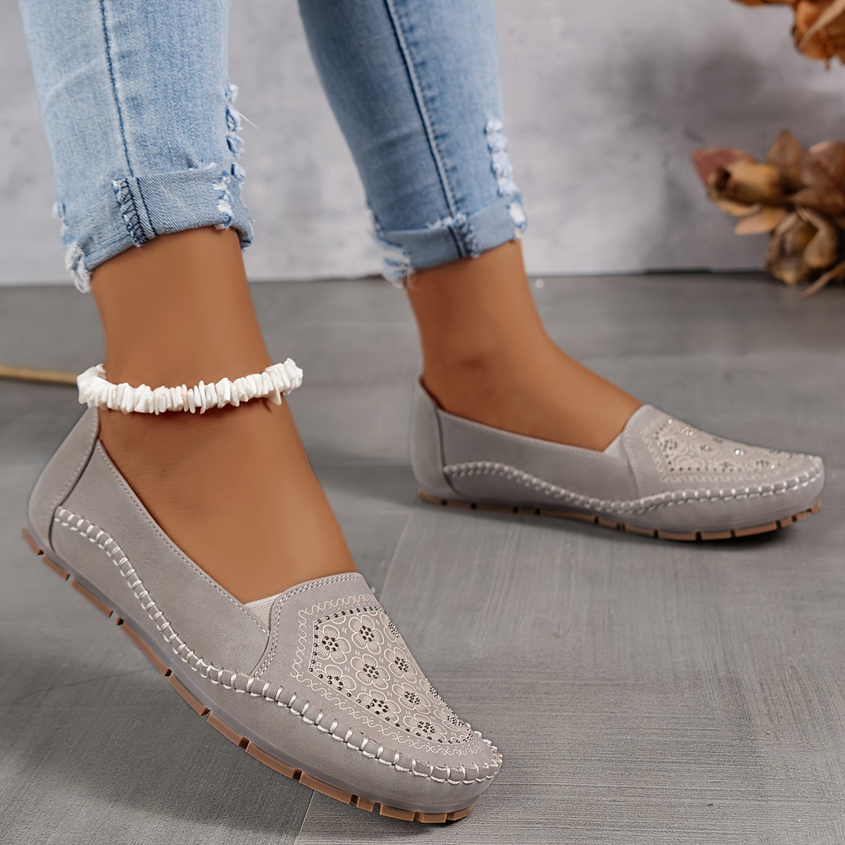 Lyrissa | Floral Slip-On Loafers Shoes