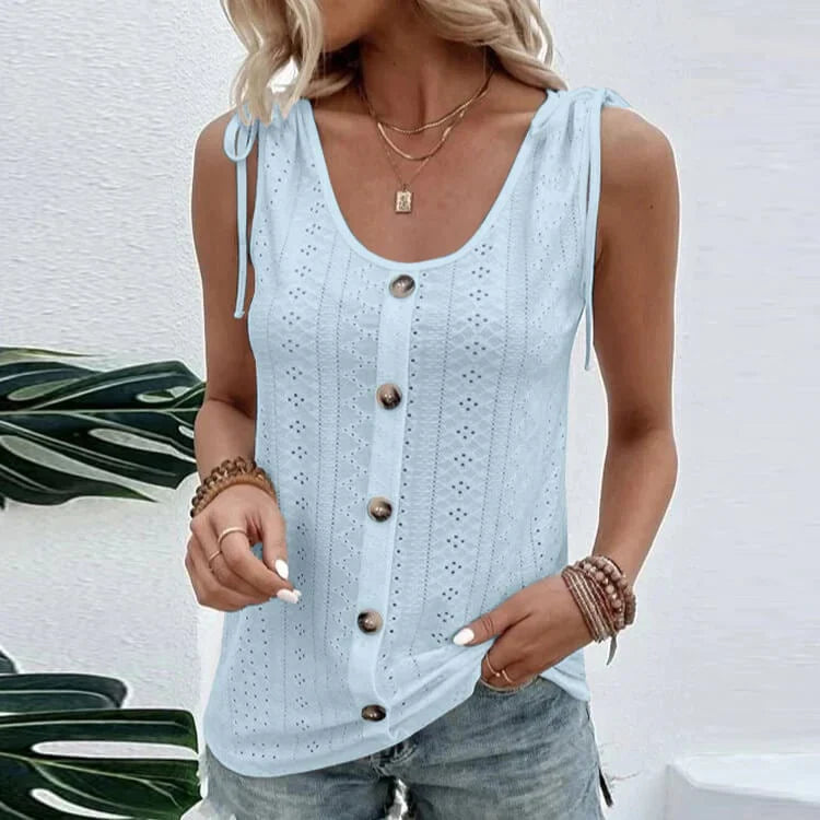 Fedelm | Sleeveless Button Front Eyelet Tank Top