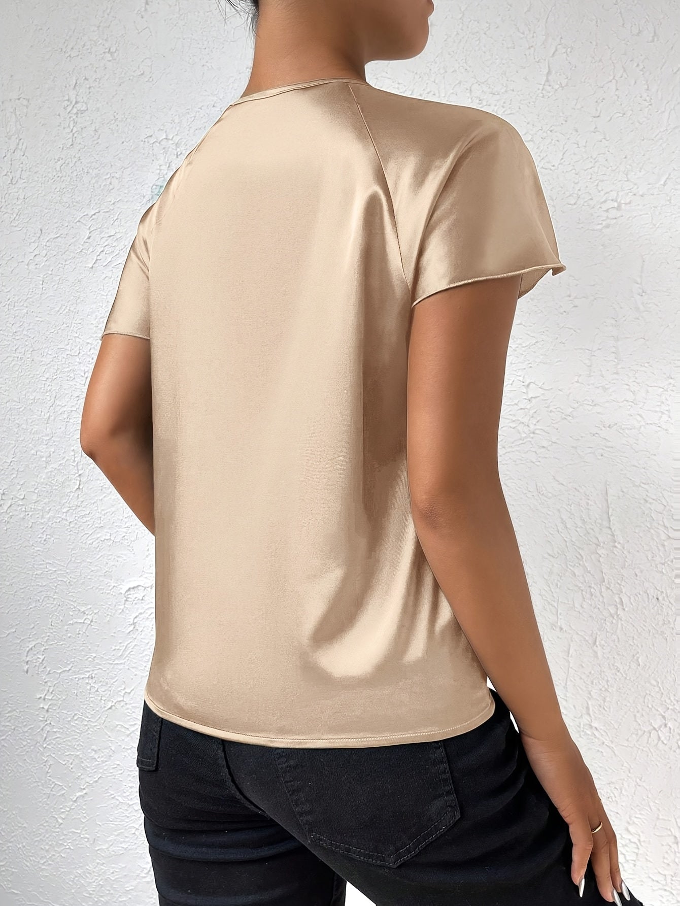 Loretta | Blouse Satin Look Draped Short Sleeve Top