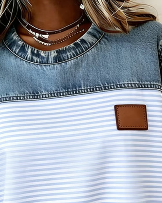 Tessie | Blouse with Denim-Style Striped Short Sleeves