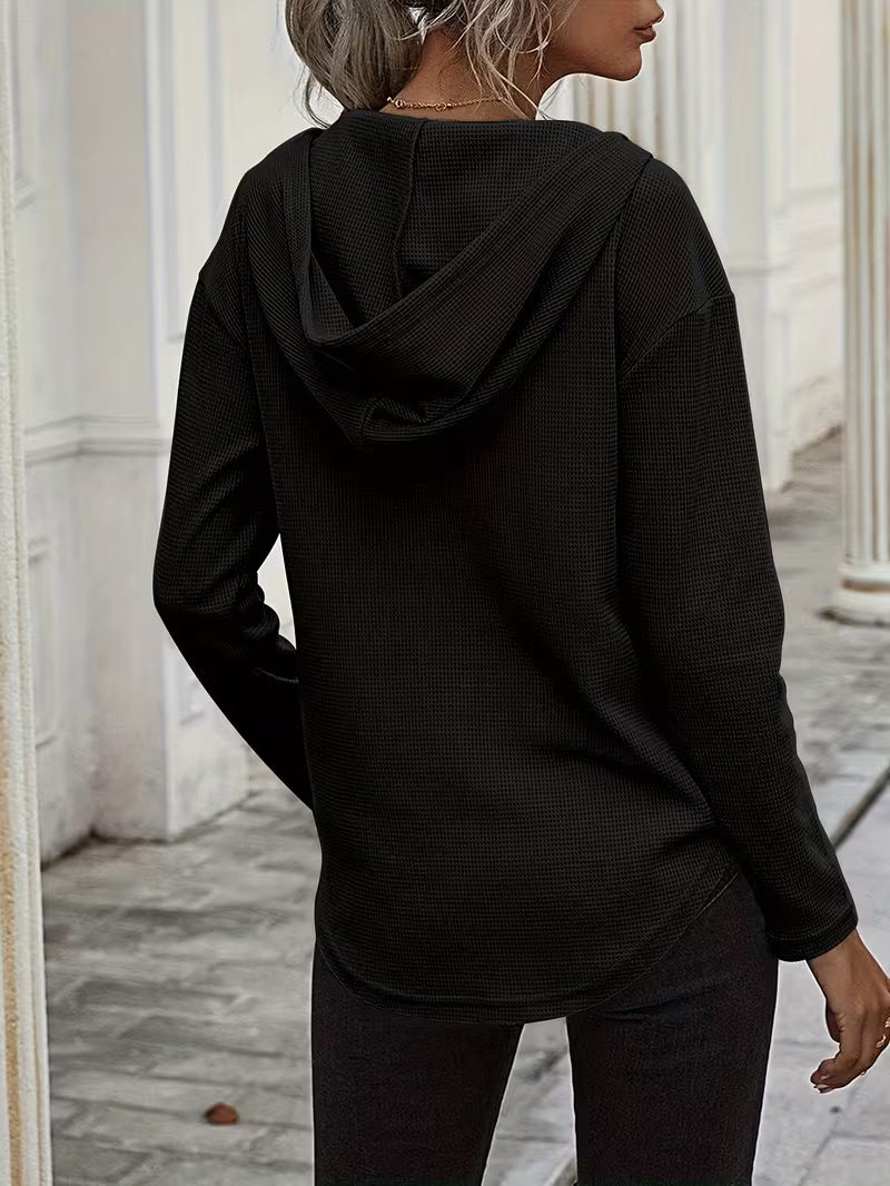 Heydi | Hooded Sweatshirt with V-Neck Curved Hem