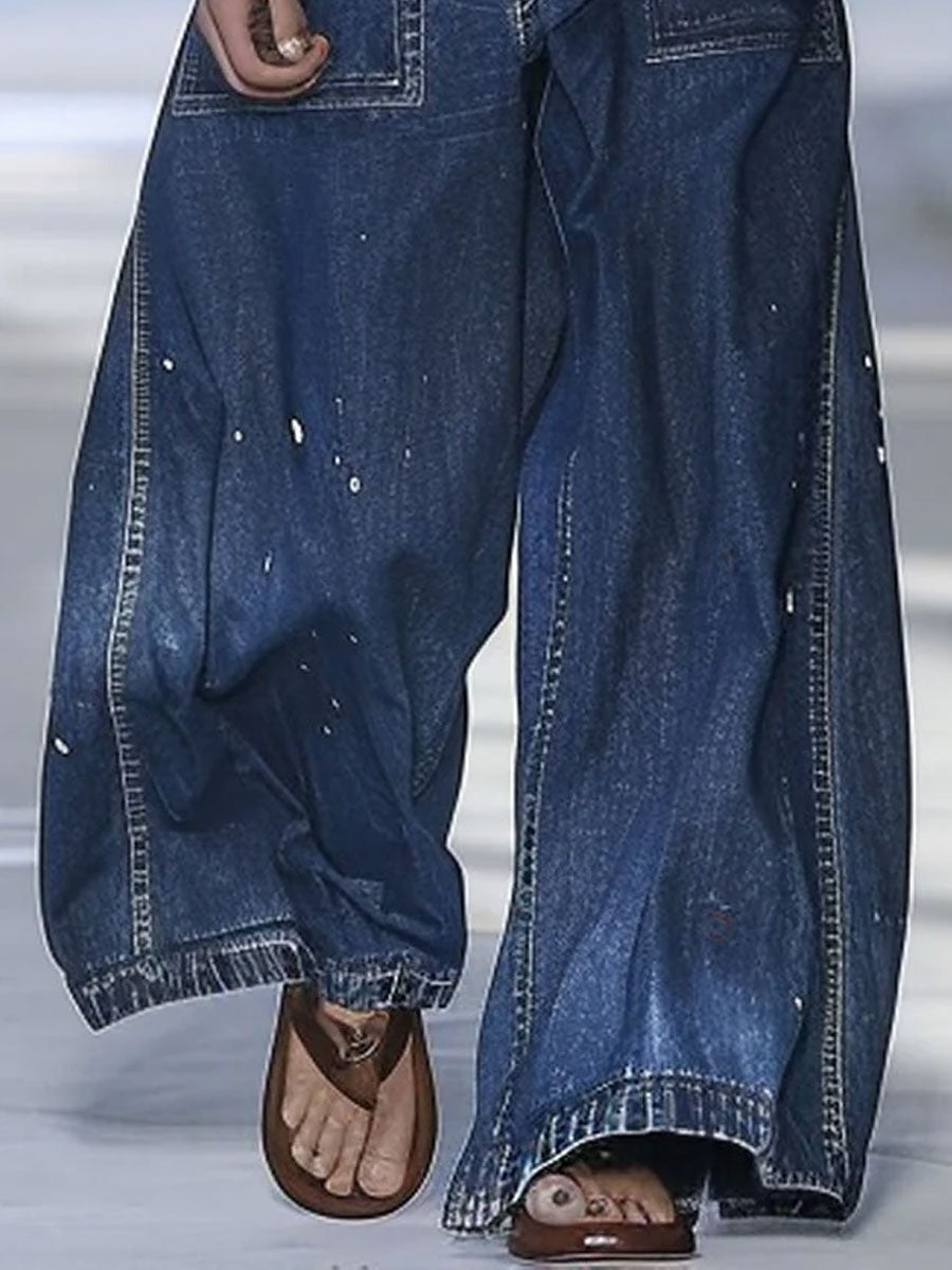 Azize | Dark Blue Wide Leg Denim Pants