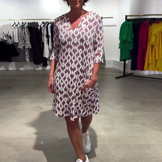 Jacqueline | Printed V-Neck Three-Quarter Sleeve Dress