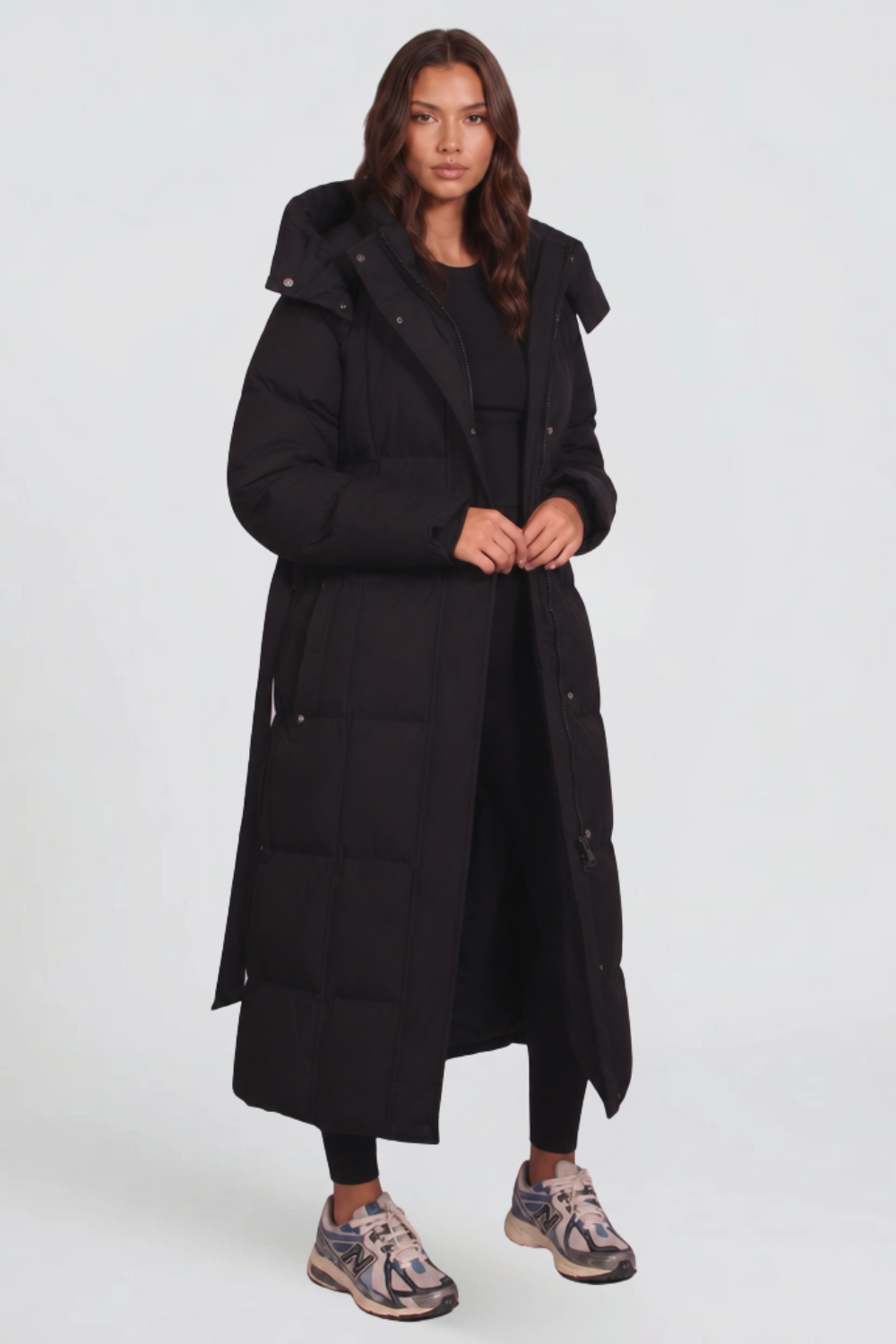Evelinida | Long Puffer Coat with Hood and Belt